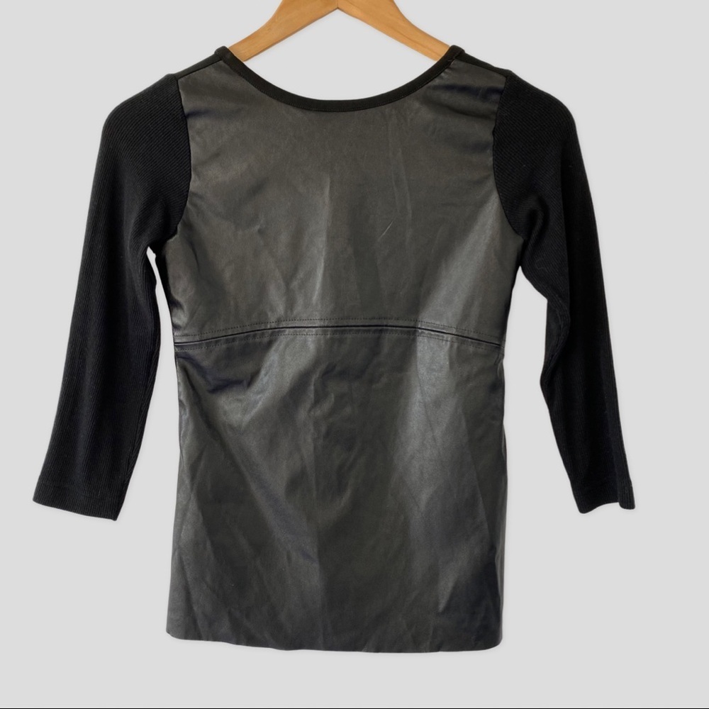 Daniela Corte Black Leather Front 3/4 Sleeve Knit Top XS